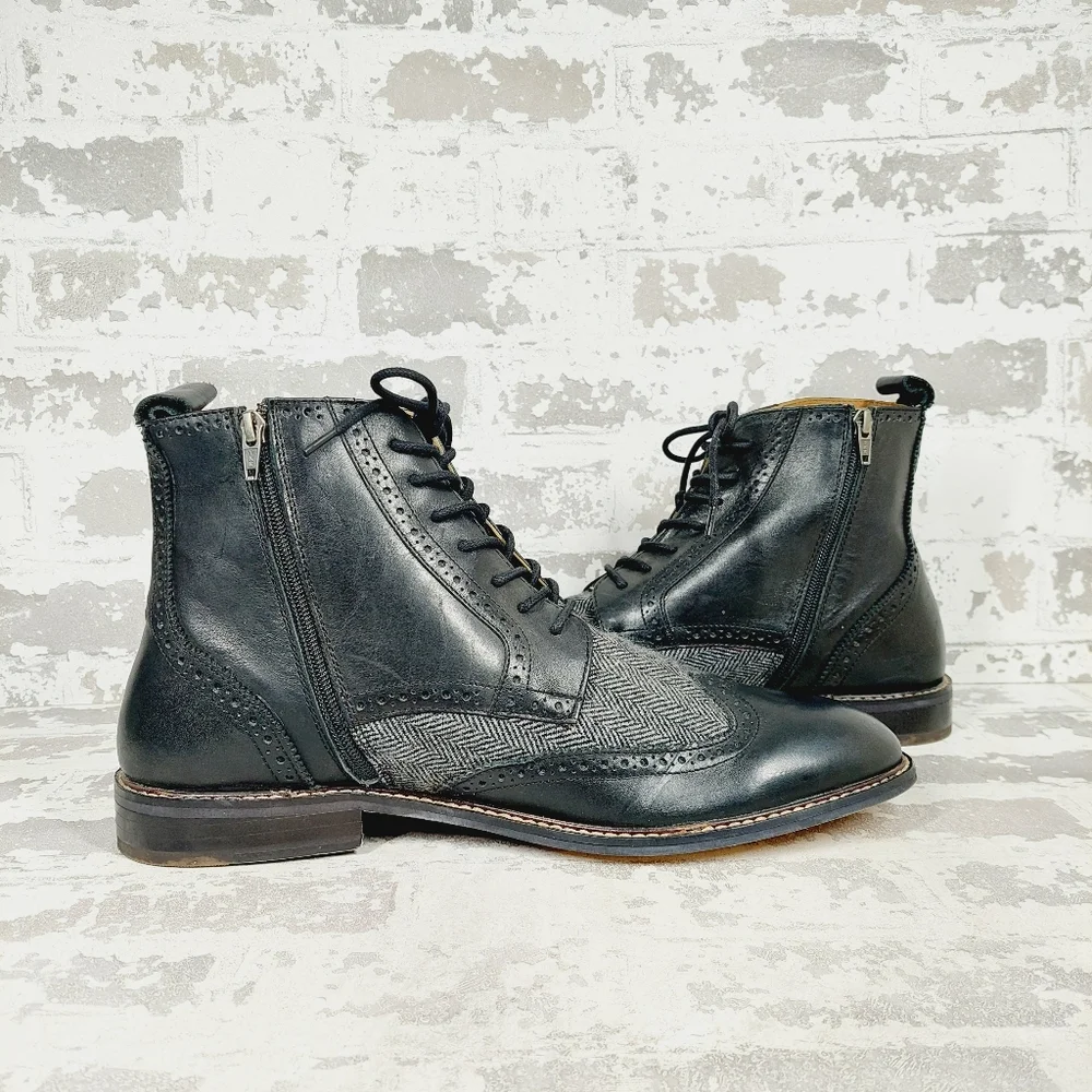 NEW Thomas & Vine Men's Jarett Wingtip Ankle Boot Black/Gray F926
